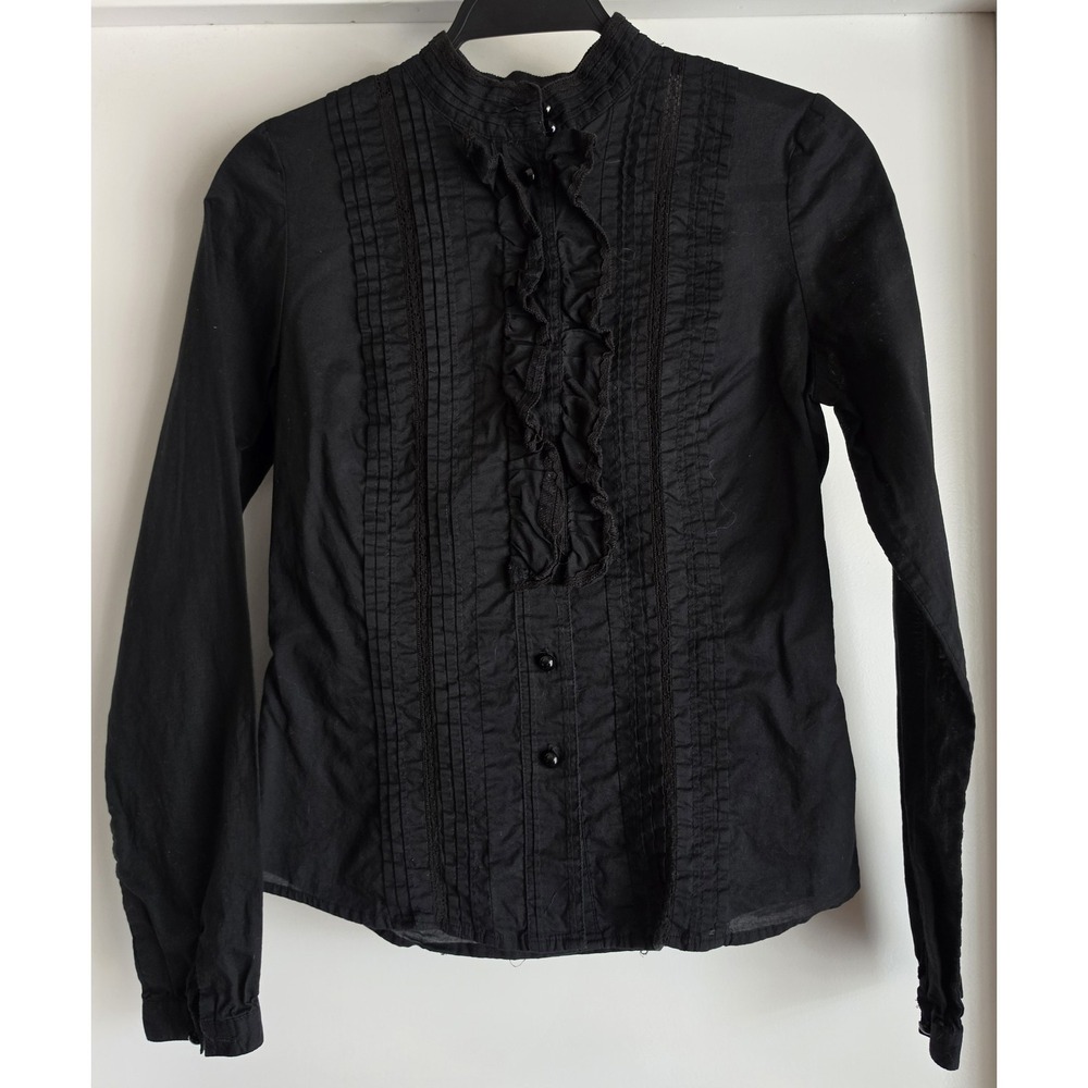 Alice Temperley Target Blouse S Black Cotton Long Sleeve Top Shirt Victorian